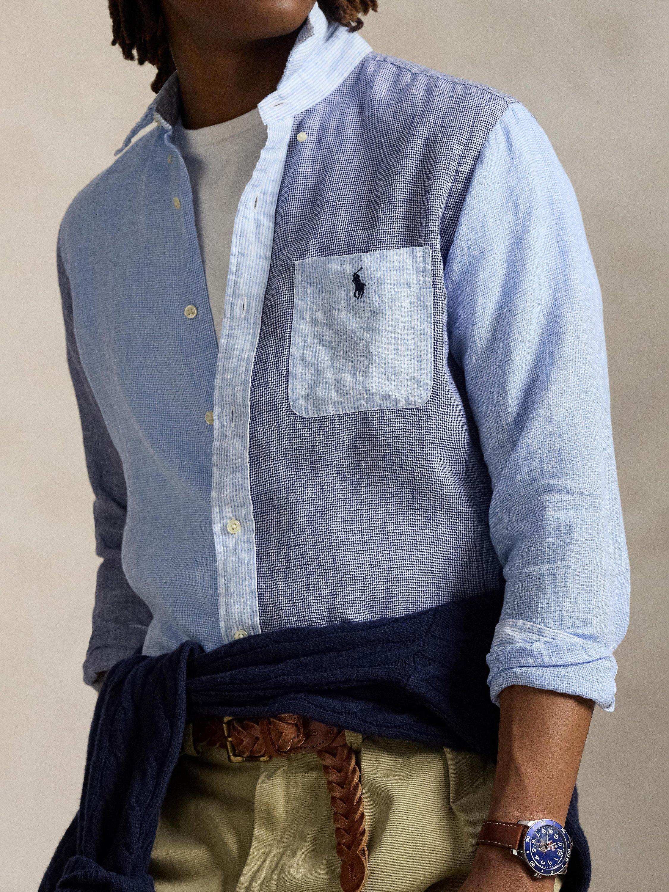 Product image 3 of 5, which shows Polo Ralph Lauren Linen Regular Fit Patch Block Shirt, 6816 Blue Fun Shirt, S
