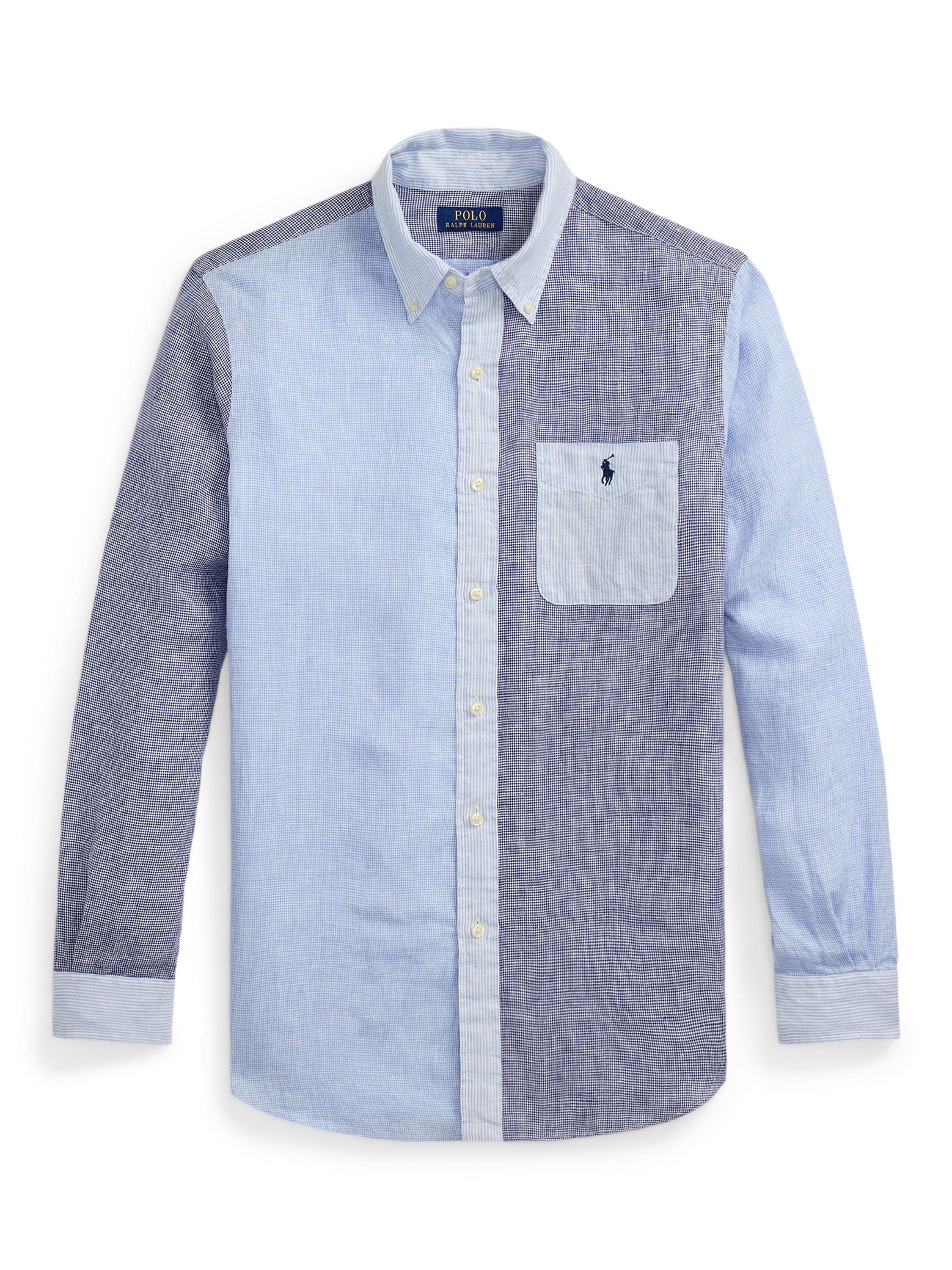 Product image 5 of 5, which shows Polo Ralph Lauren Linen Regular Fit Patch Block Shirt, 6816 Blue Fun Shirt, S