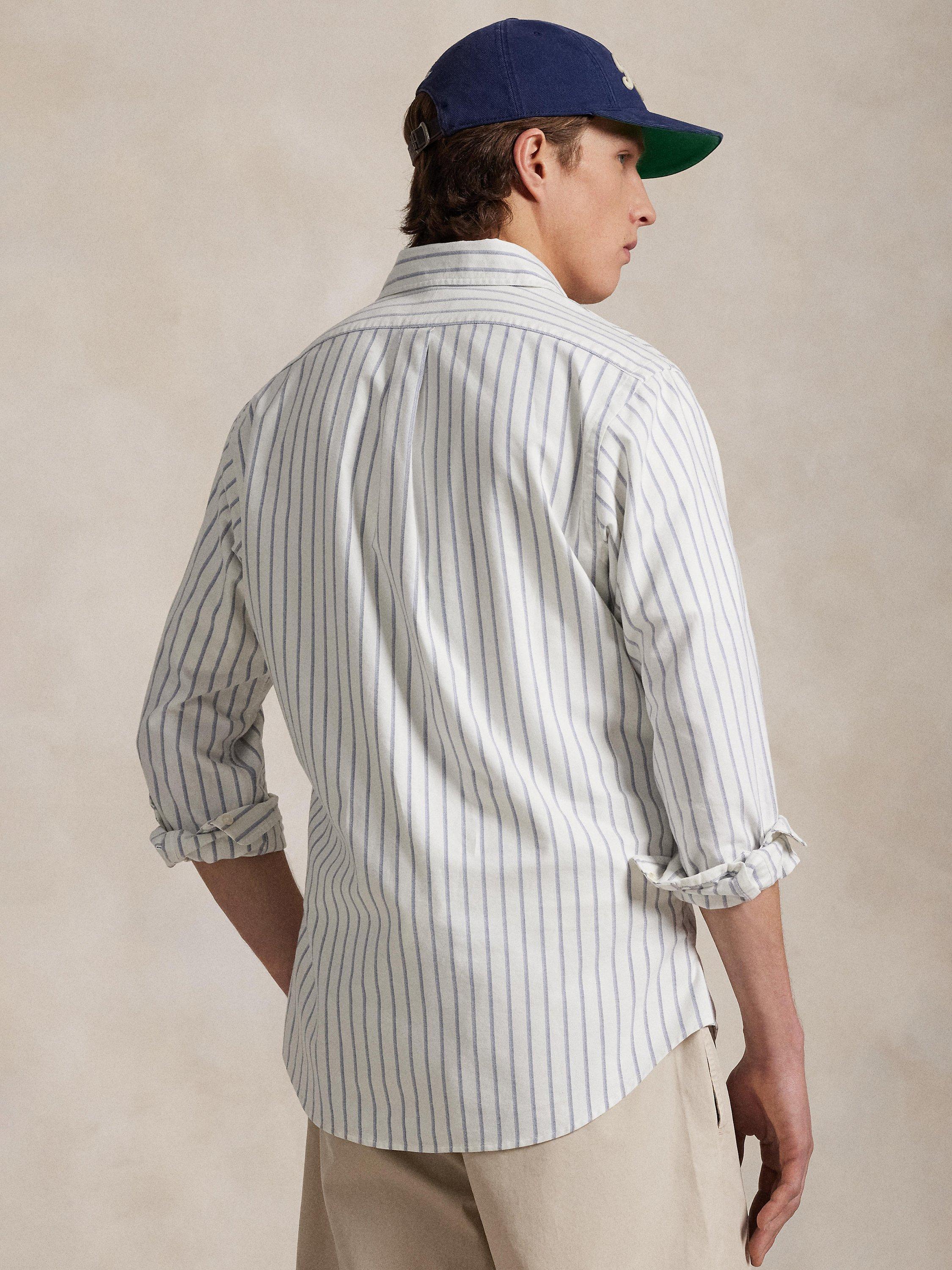 Product image 2 of 5, which shows Ralph Lauren Custom Fit Polo Pony Stripe Cotton Oxford Shirt, White/Blue/Multi, S