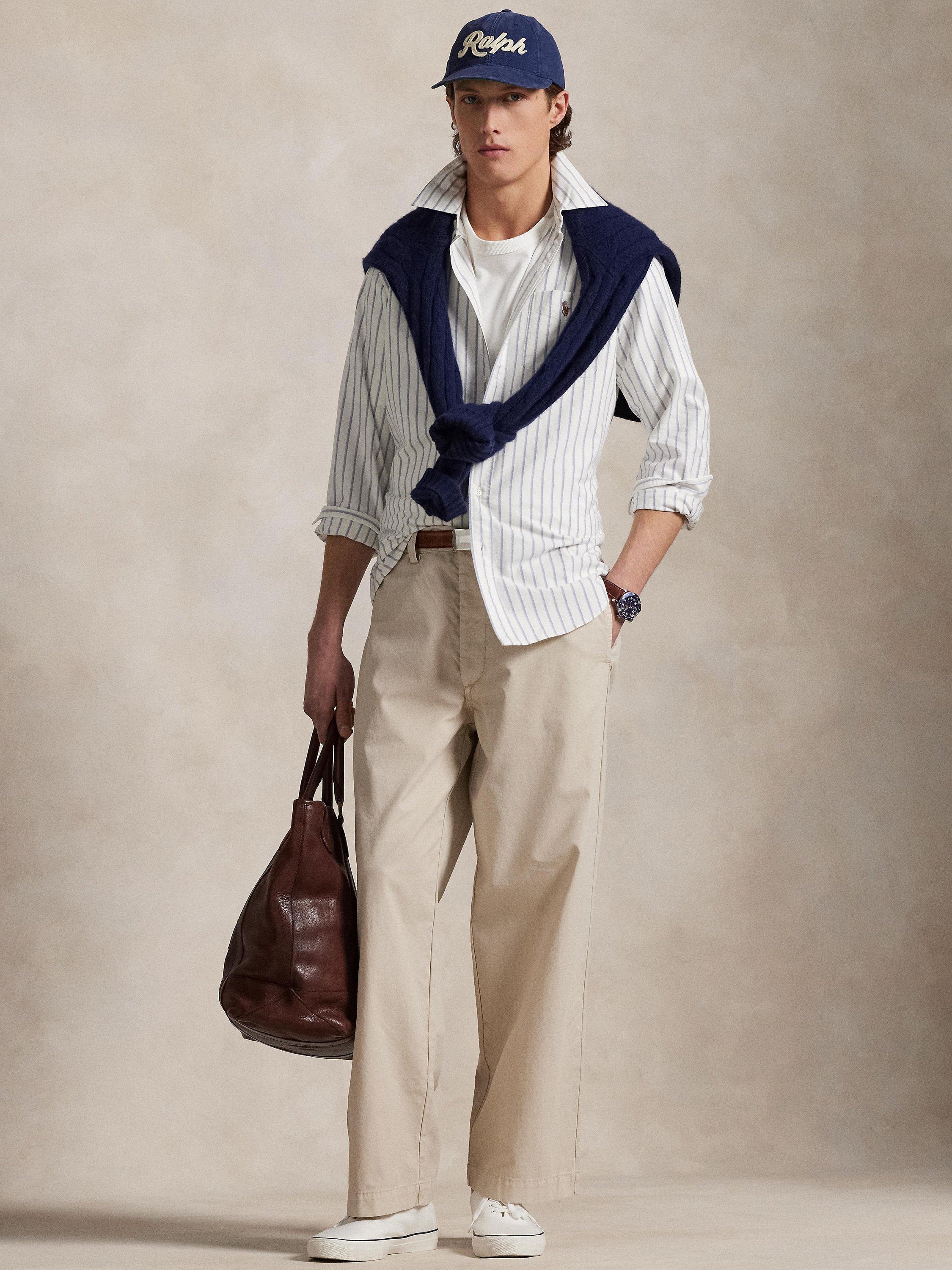 Product image 4 of 5, which shows Ralph Lauren Custom Fit Polo Pony Stripe Cotton Oxford Shirt, White/Blue/Multi, S