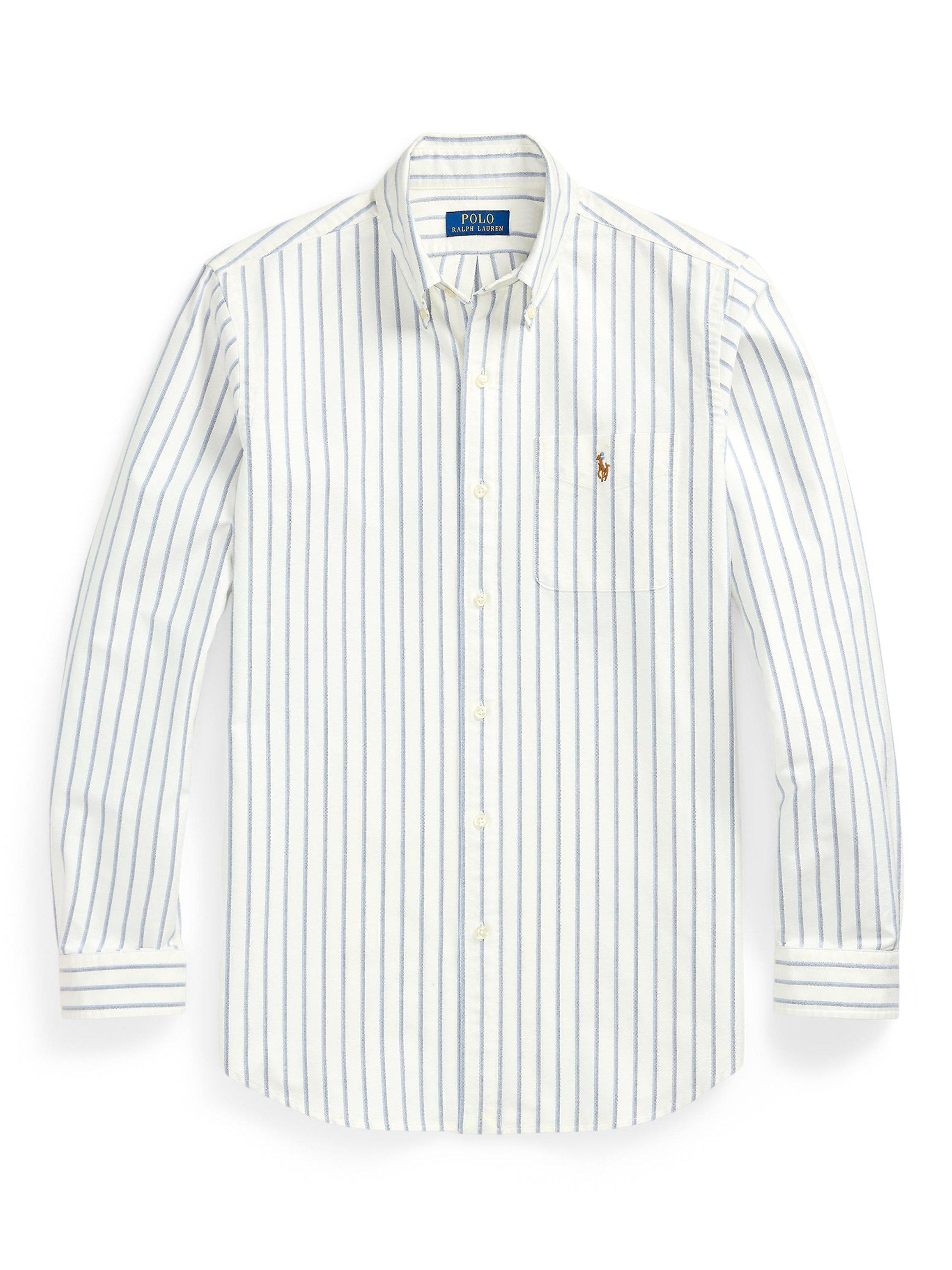 Product image 5 of 5, which shows Ralph Lauren Custom Fit Polo Pony Stripe Cotton Oxford Shirt, White/Blue/Multi, S