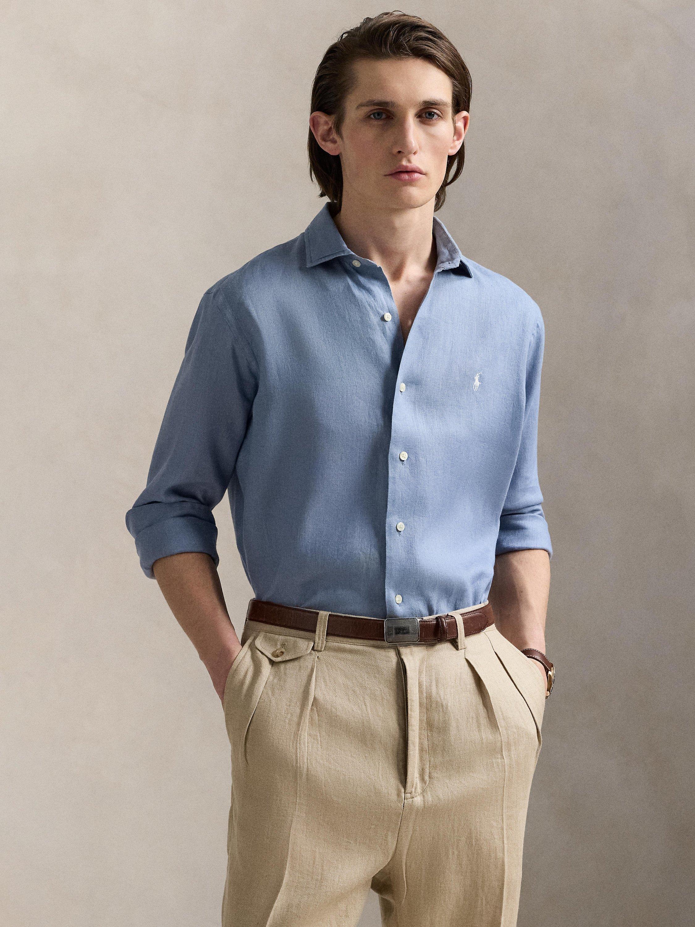 Product image 1 of 6, which shows Ralph Lauren Polo Pony Linen Shirt, Channel Blue, S