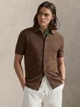 Polo Ralph Lauren Cotton Linen Blend Regular Fit Short Sleeve Knitted Shirt, Fall Brown