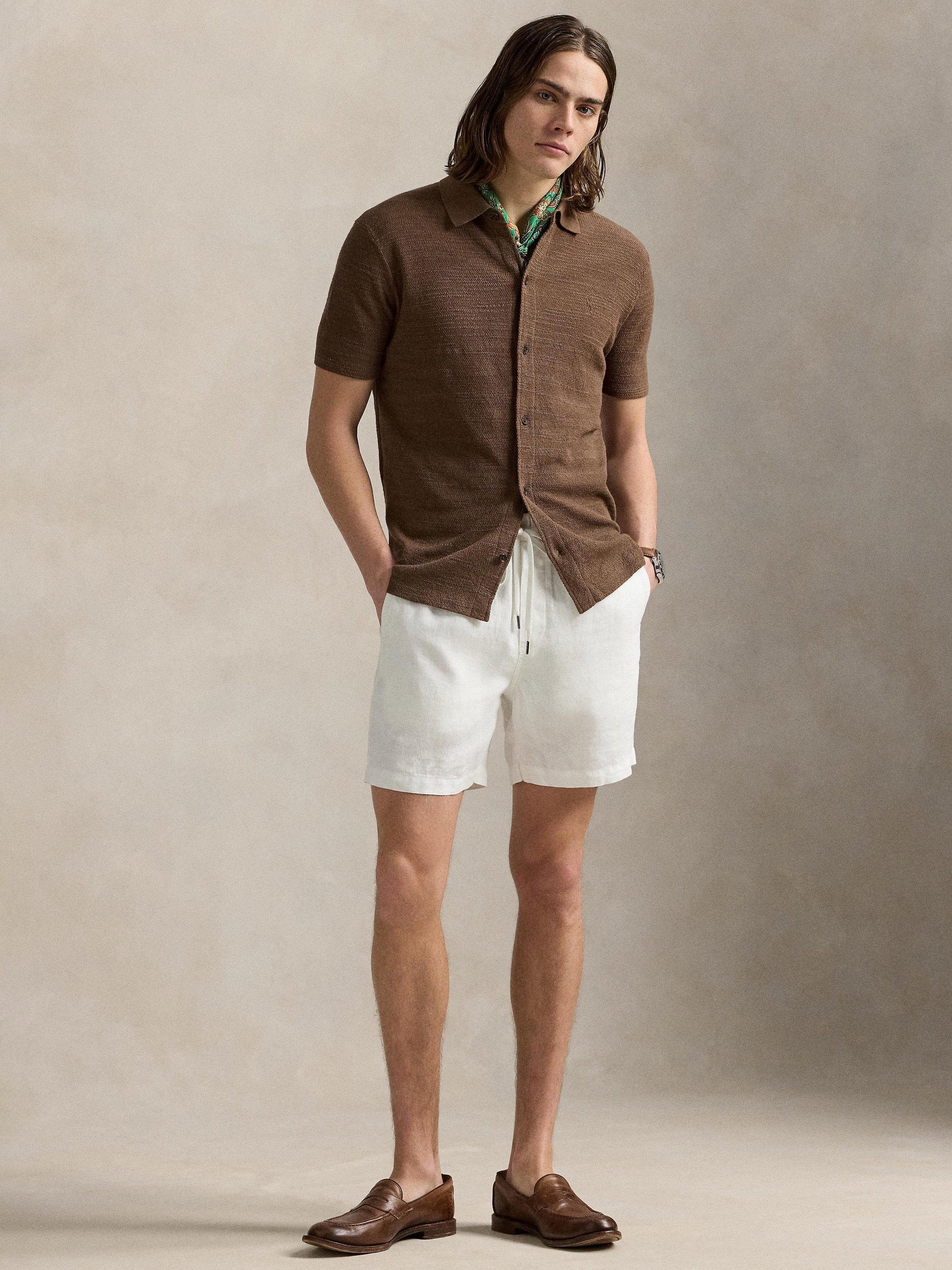 Product image 4 of 5, which shows Polo Ralph Lauren Cotton Linen Blend Regular Fit Short Sleeve Knitted Shirt, Fall Brown, S