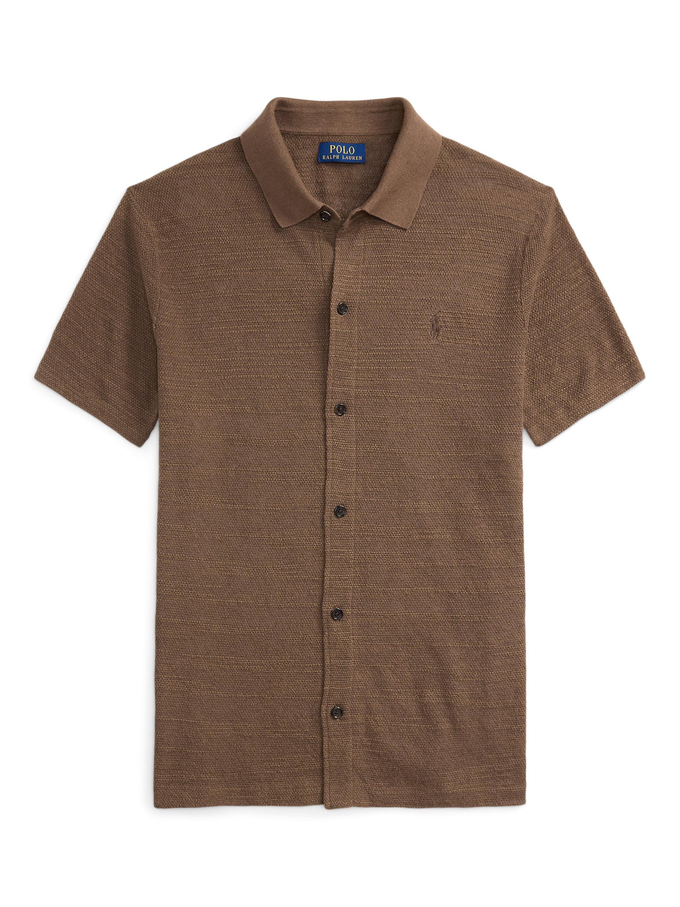 Product image 5 of 5, which shows Polo Ralph Lauren Cotton Linen Blend Regular Fit Short Sleeve Knitted Shirt, Fall Brown, S