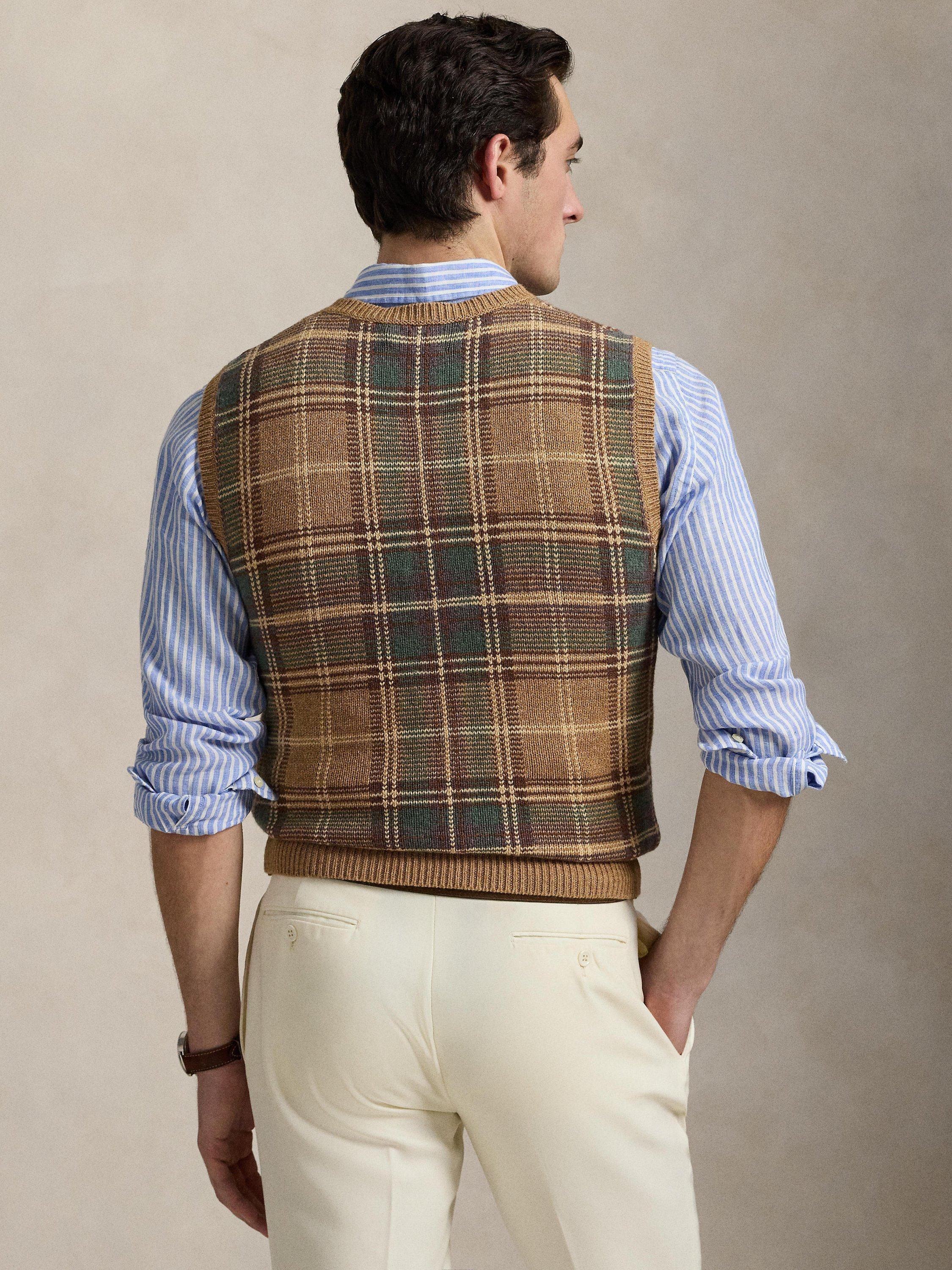 Product image 2 of 5, which shows Polo Ralph Lauren Wool Cotton Blend Plaid Check Sweater Vest, Tan Combo, S