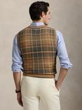 Polo Ralph Lauren Wool Cotton Blend Plaid Check Sweater Vest, Tan Combo