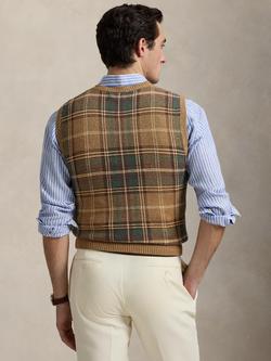 Polo Ralph Lauren Wool Cotton Blend Plaid Check Sweater Vest, Tan Combo - view 2, Tan Combo