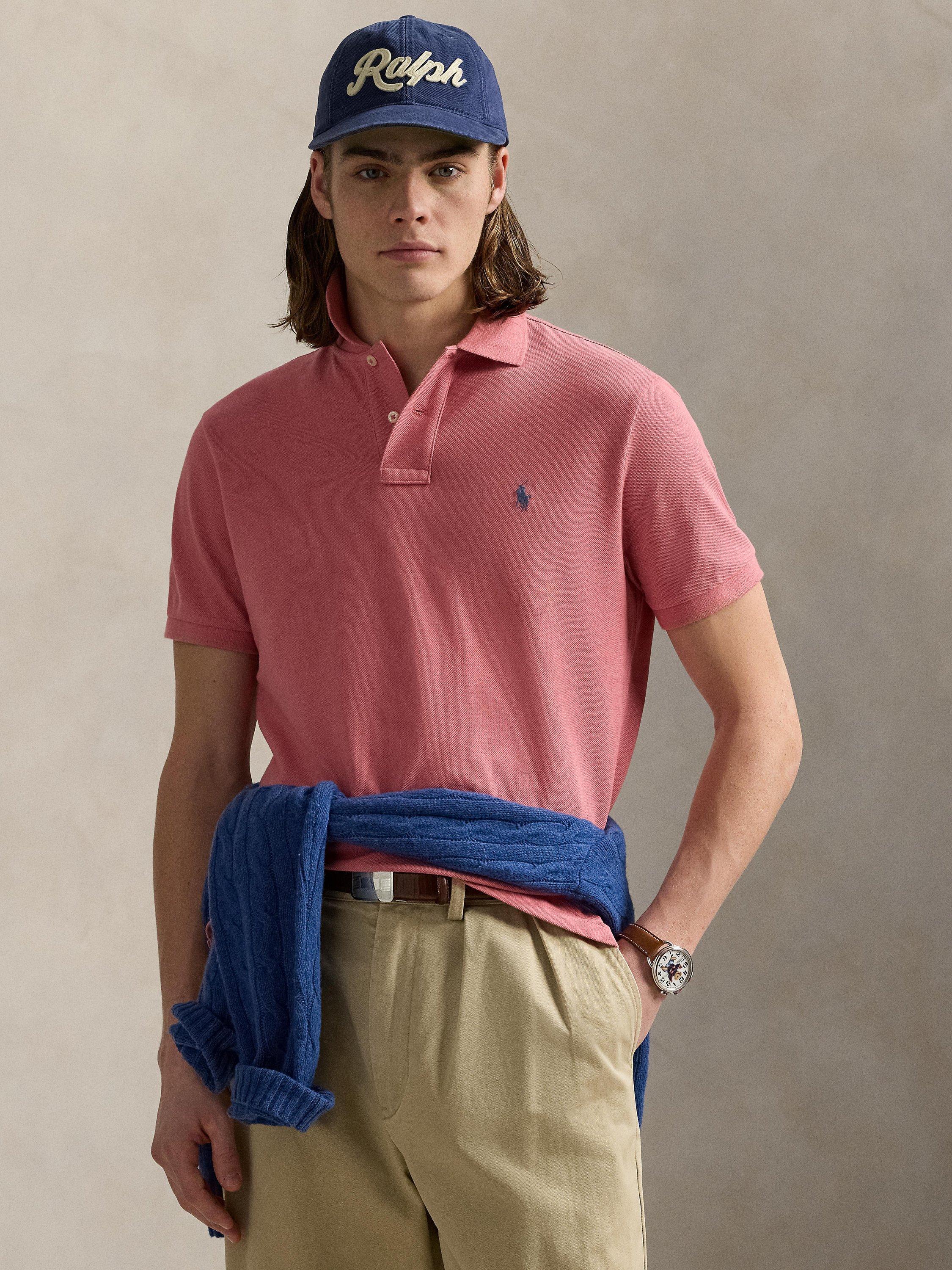 Product image 1 of 5, which shows Polo Ralph Lauren Cotton Custom Slim Fit Short Sleeve Polo Shirt, Desert Rose, S