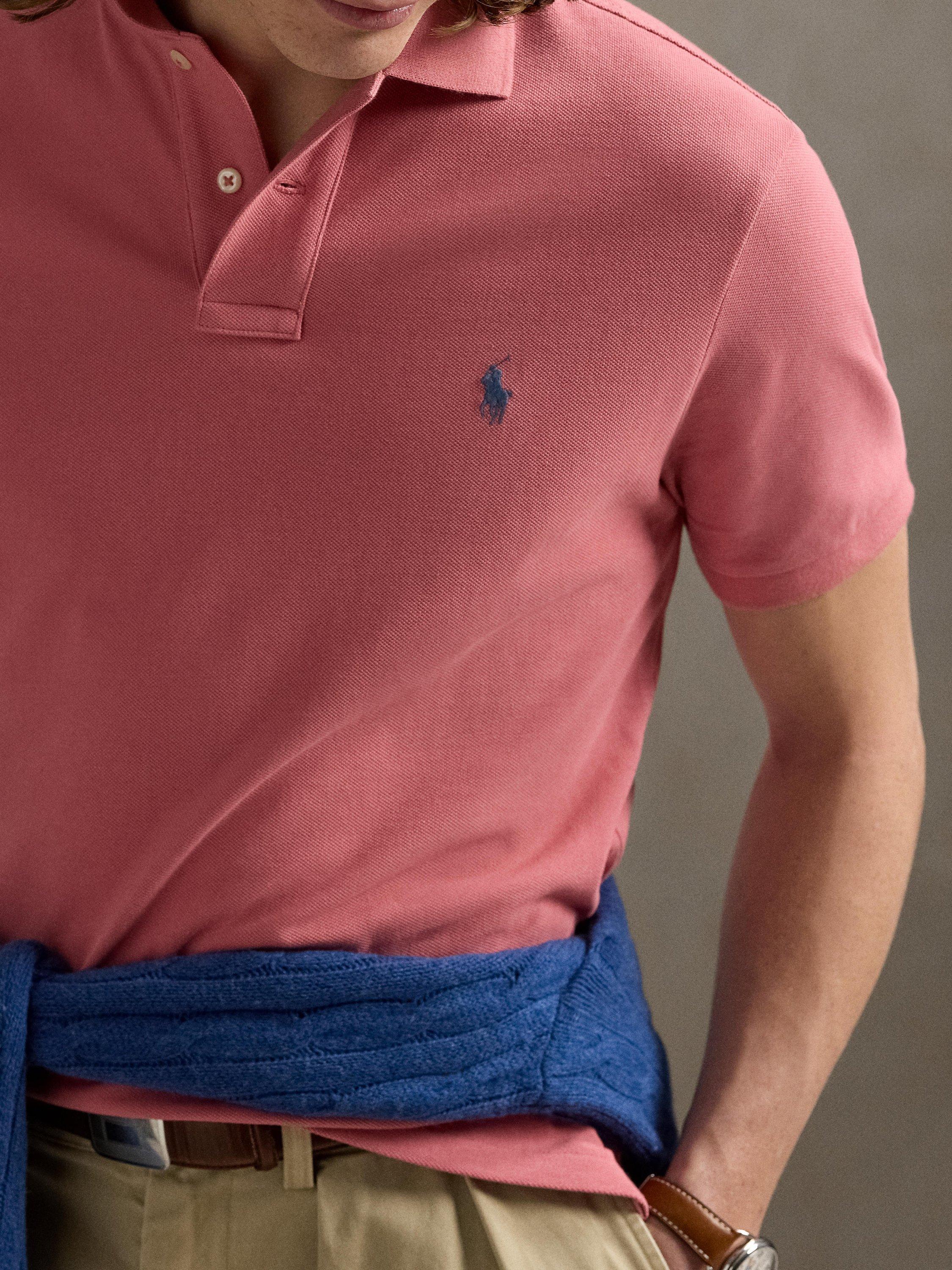 Product image 3 of 5, which shows Polo Ralph Lauren Cotton Custom Slim Fit Short Sleeve Polo Shirt, Desert Rose, S