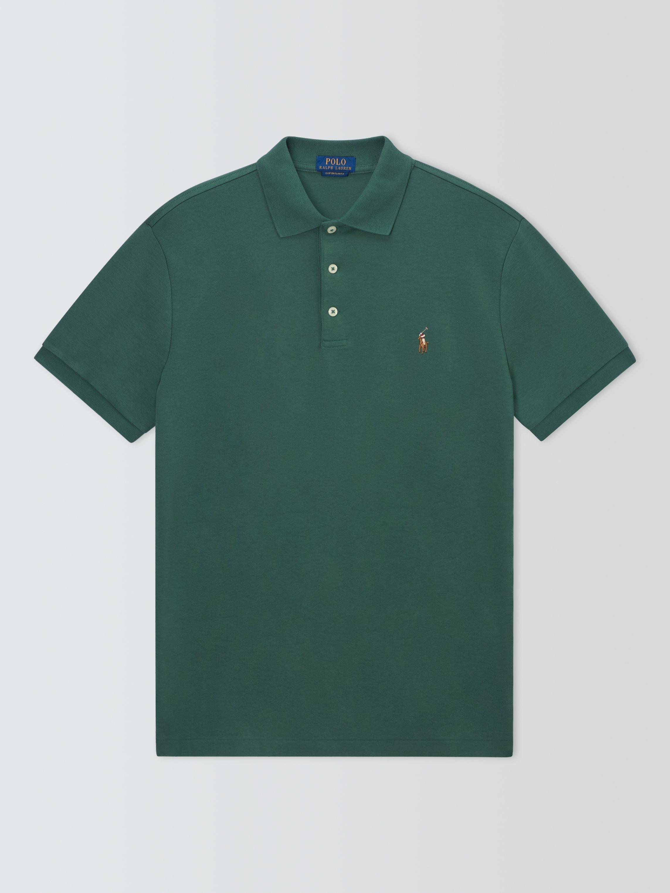 Product image 1 of 1, which shows Polo Ralph Lauren Cotton Custom Slim Fit Short Sleeve Polo Shirt, Washed Forest, S