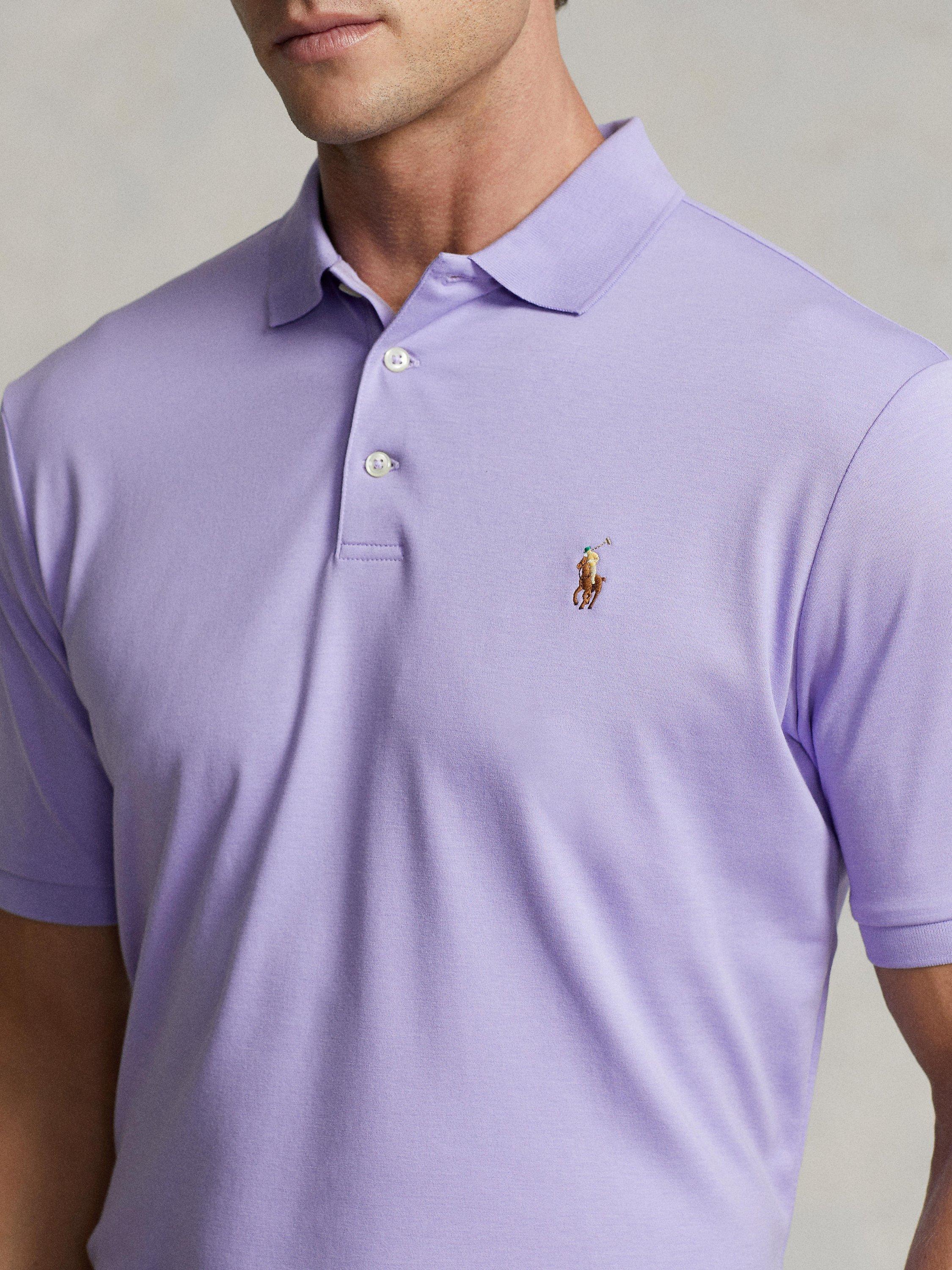 Product image 3 of 5, which shows Ralph Lauren Polo Pony Short Sleeve Cotton Polo Shirt, Sky Lavender, S