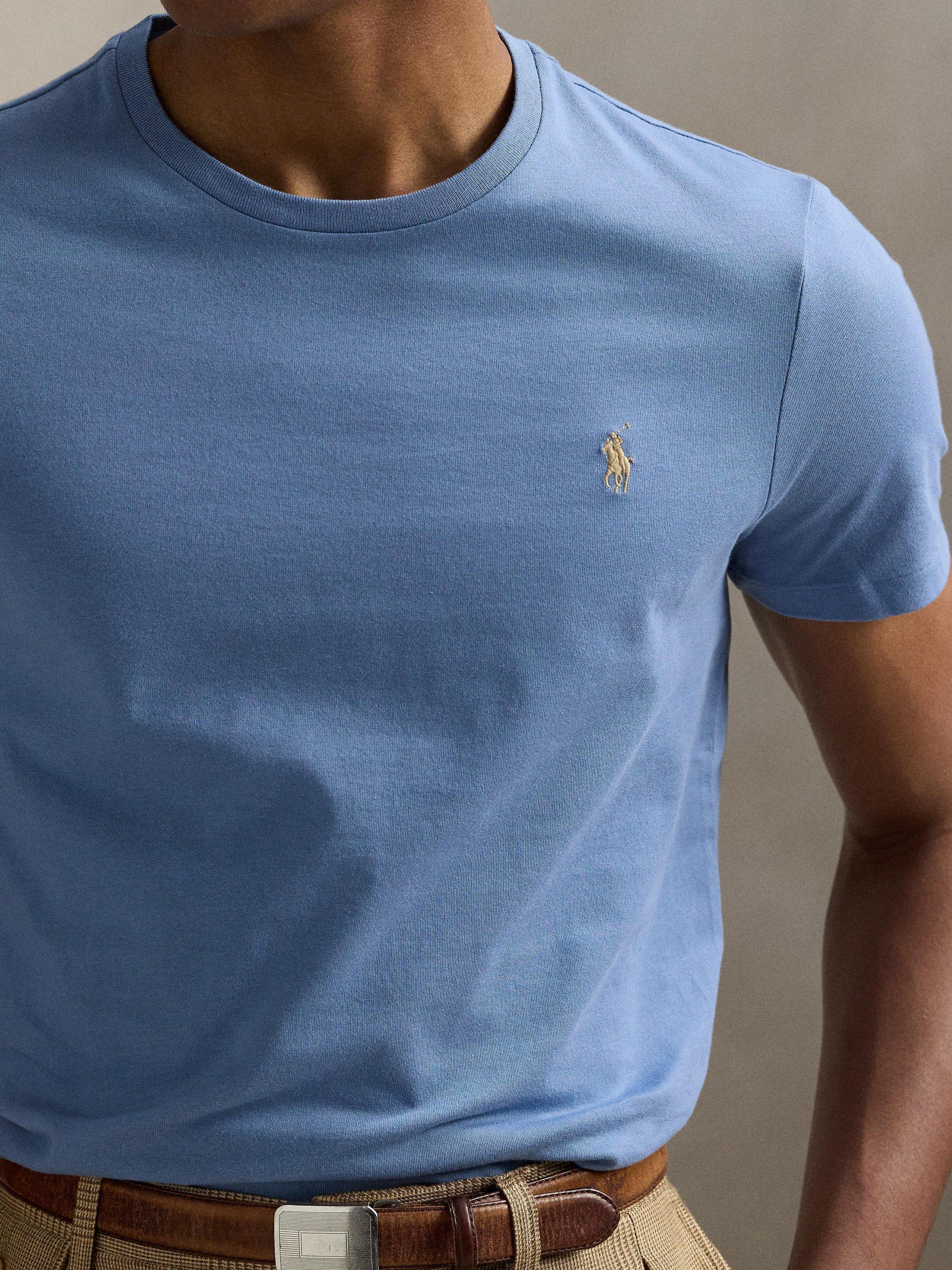 Product image 3 of 5, which shows Polo Ralph Lauren Cotton Custom Slim Fit Short Sleeve Logo T-Shirt, Channel Blue, S