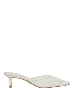 Dune Cuddling Sea Pearl Mesh Pointed Heeled Mules, Ivory, Ivory