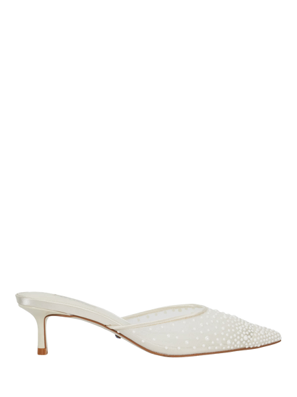 Dune Cuddling Sea Pearl Mesh Pointed Heeled Mules, Ivory, Ivory