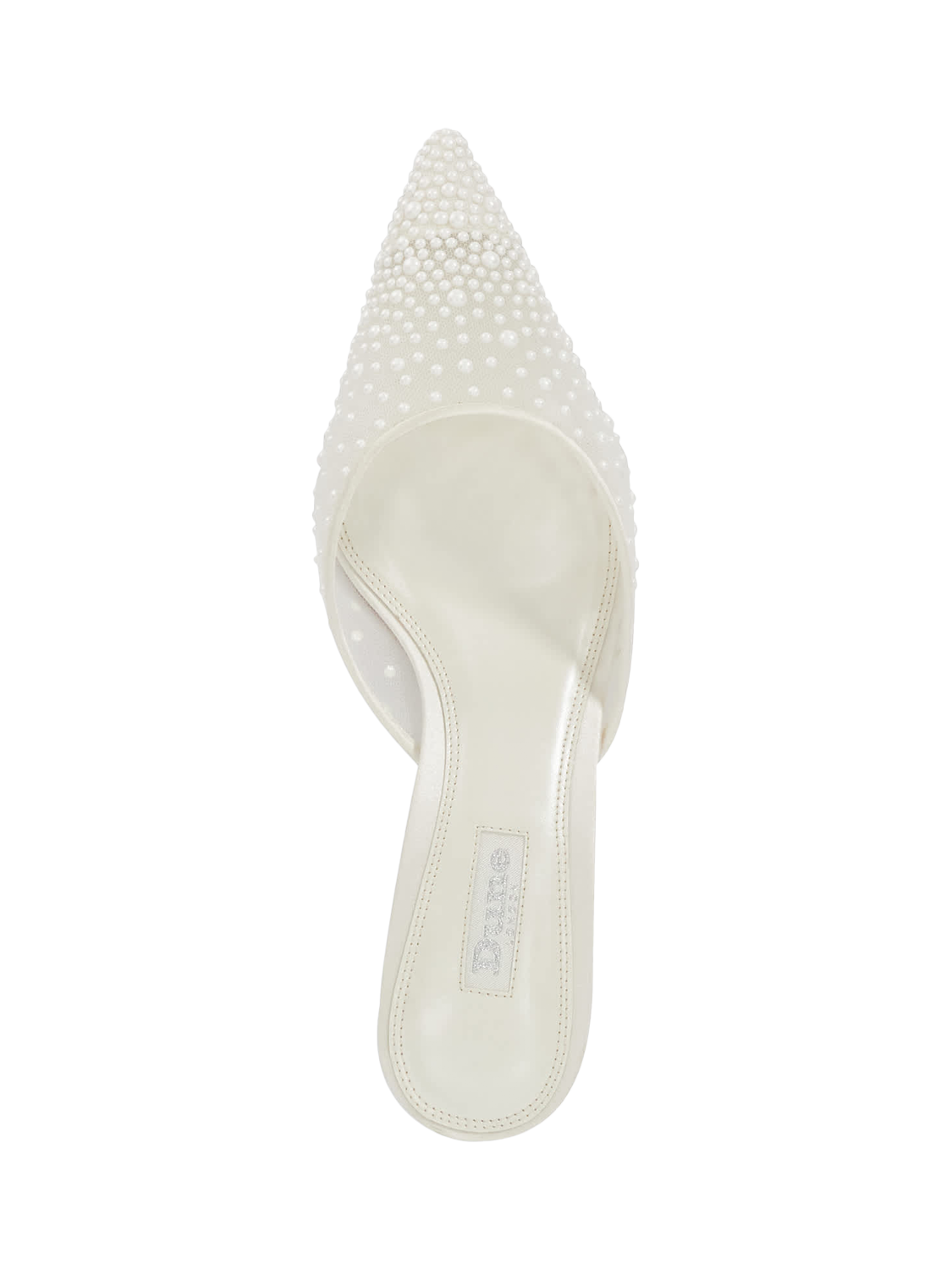 Product image 2 of 5, which shows Dune Cuddling Sea Pearl Mesh Pointed Heeled Mules, Ivory, EU36