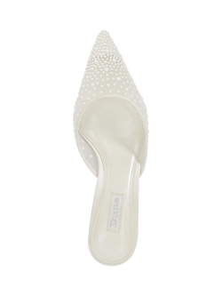 Dune Cuddling Sea Pearl Mesh Pointed Heeled Mules, Ivory - view 2, Ivory