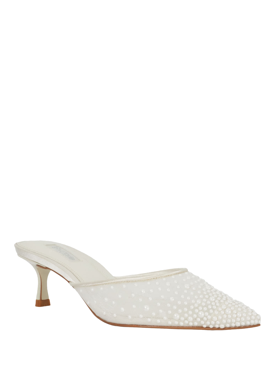 Product image 3 of 5, which shows Dune Cuddling Sea Pearl Mesh Pointed Heeled Mules, Ivory, EU36