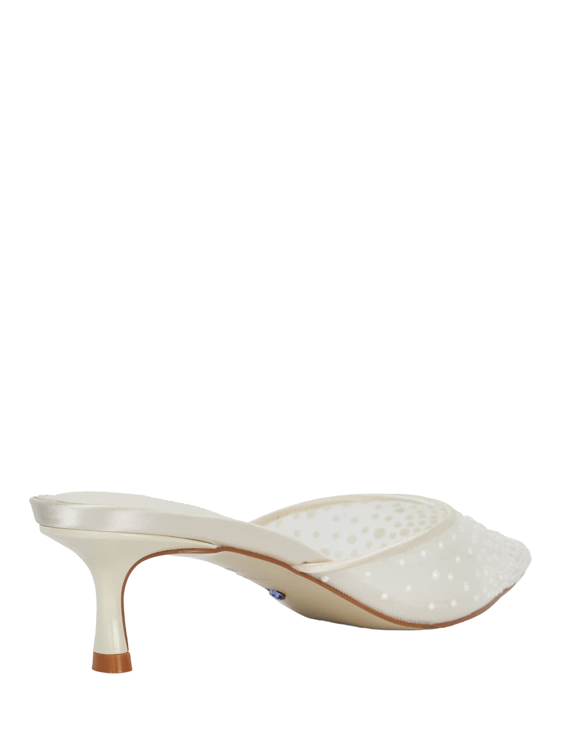 Product image 4 of 5, which shows Dune Cuddling Sea Pearl Mesh Pointed Heeled Mules, Ivory, EU36