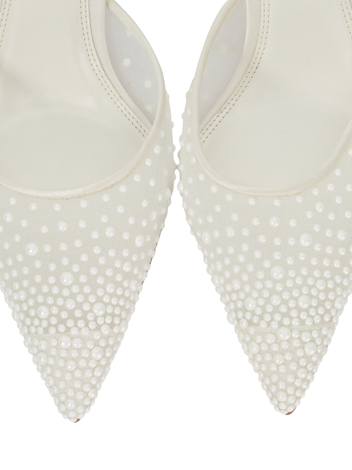 Product image 5 of 5, which shows Dune Cuddling Sea Pearl Mesh Pointed Heeled Mules, Ivory, EU36