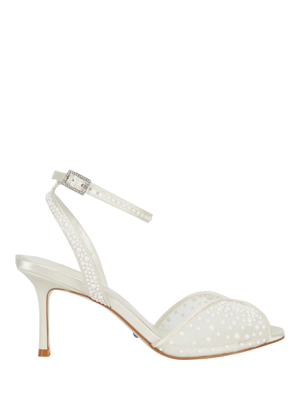 Dune Musing Sea Pearl Mesh Heeled Sandals, Ivory, Ivory