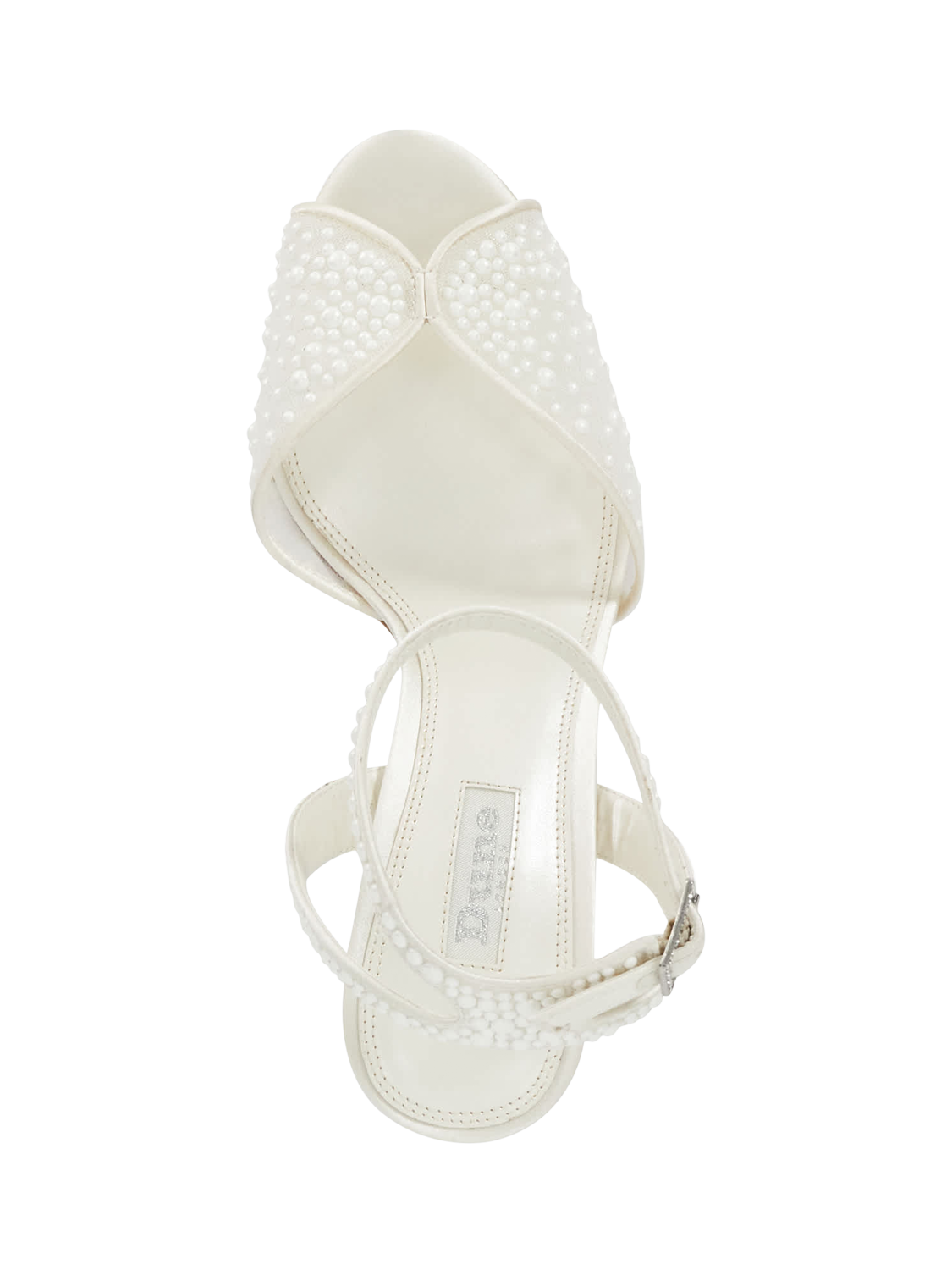 Product image 2 of 5, which shows Dune Musing Sea Pearl Mesh Heeled Sandals, Ivory, EU36
