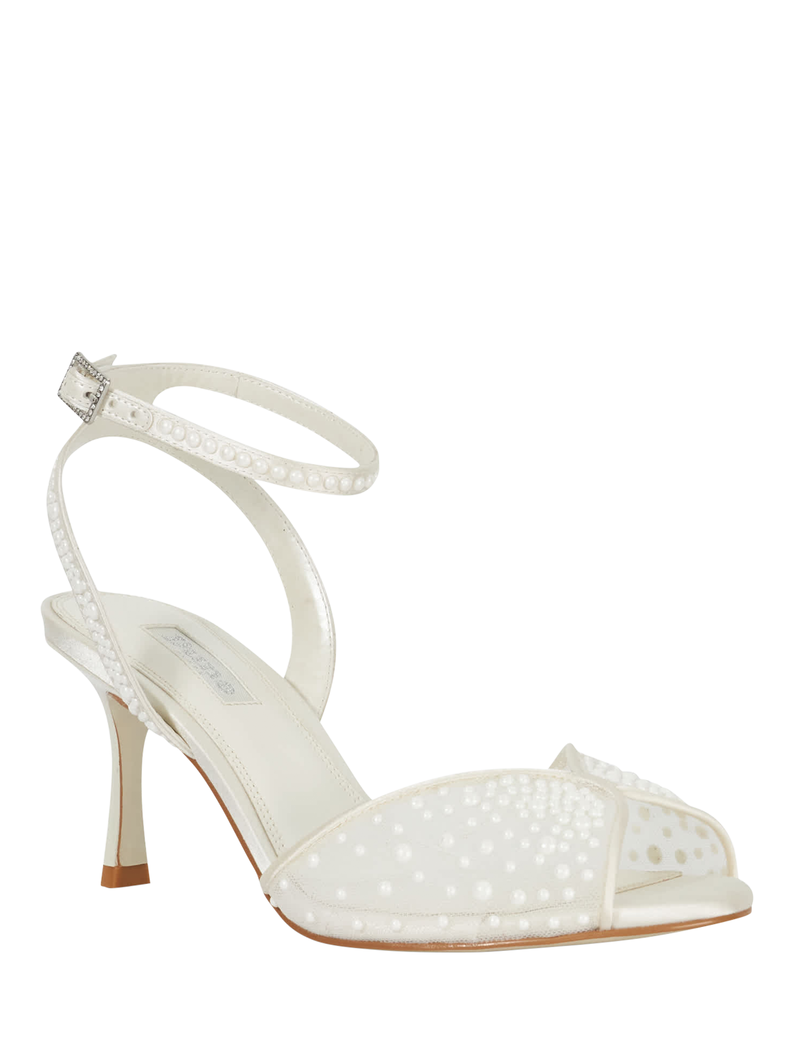 Product image 3 of 5, which shows Dune Musing Sea Pearl Mesh Heeled Sandals, Ivory, EU36
