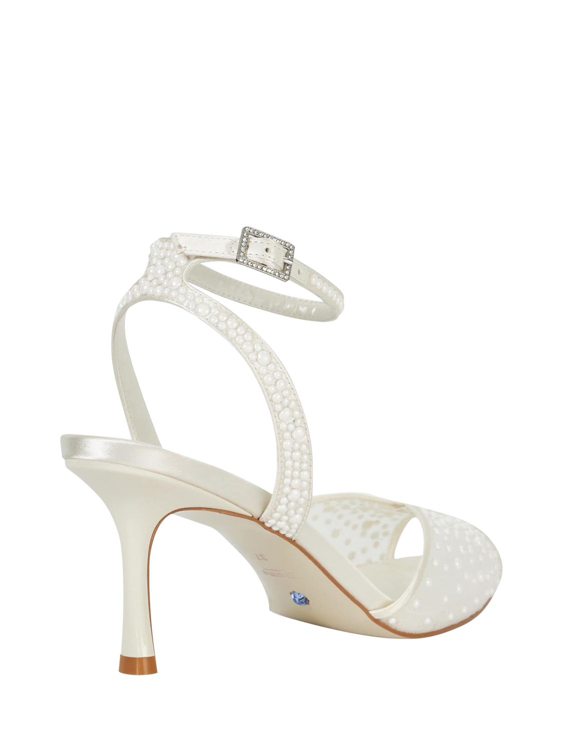 Product image 4 of 5, which shows Dune Musing Sea Pearl Mesh Heeled Sandals, Ivory, EU36