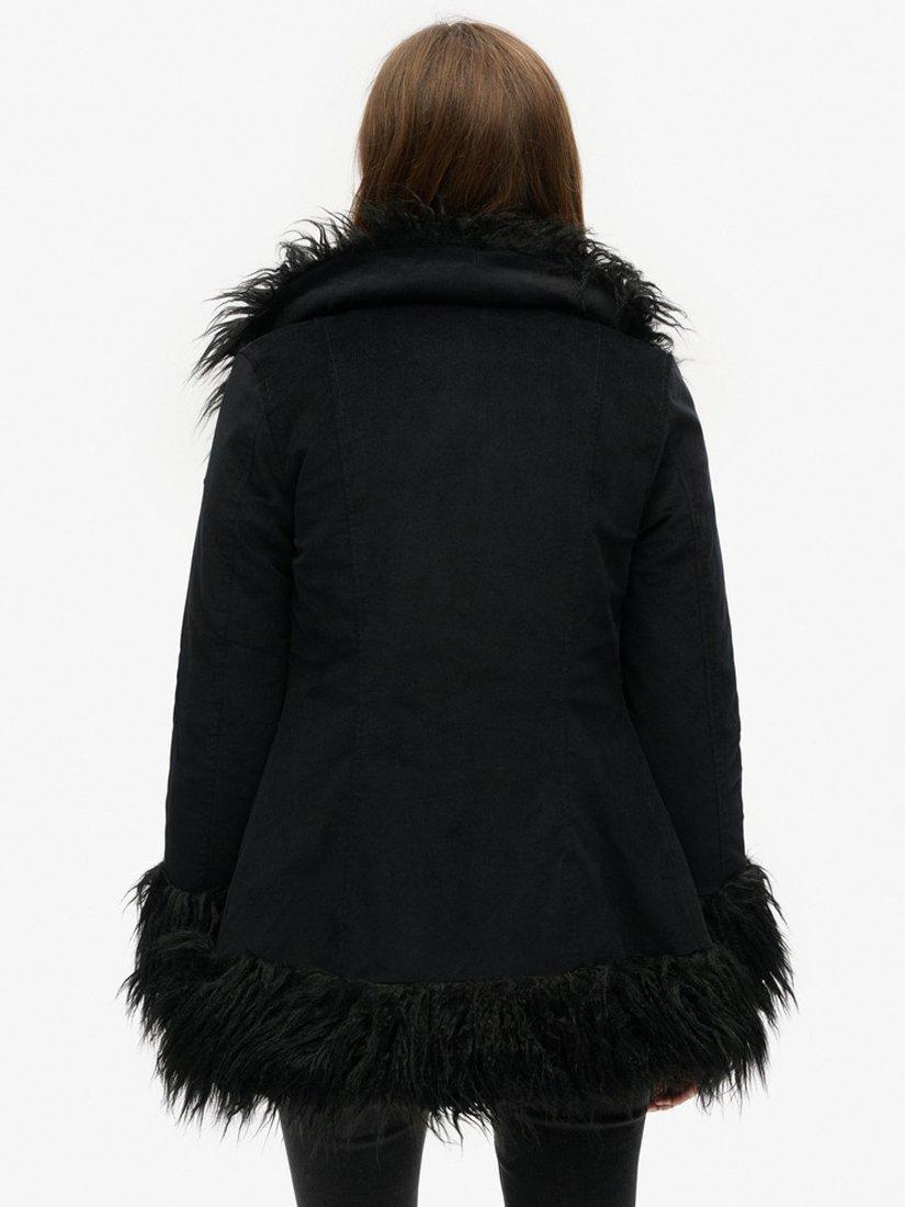 Product image 2 of 5, which shows Superdry Faux Fur Lined Afghan Coat, Black, 8