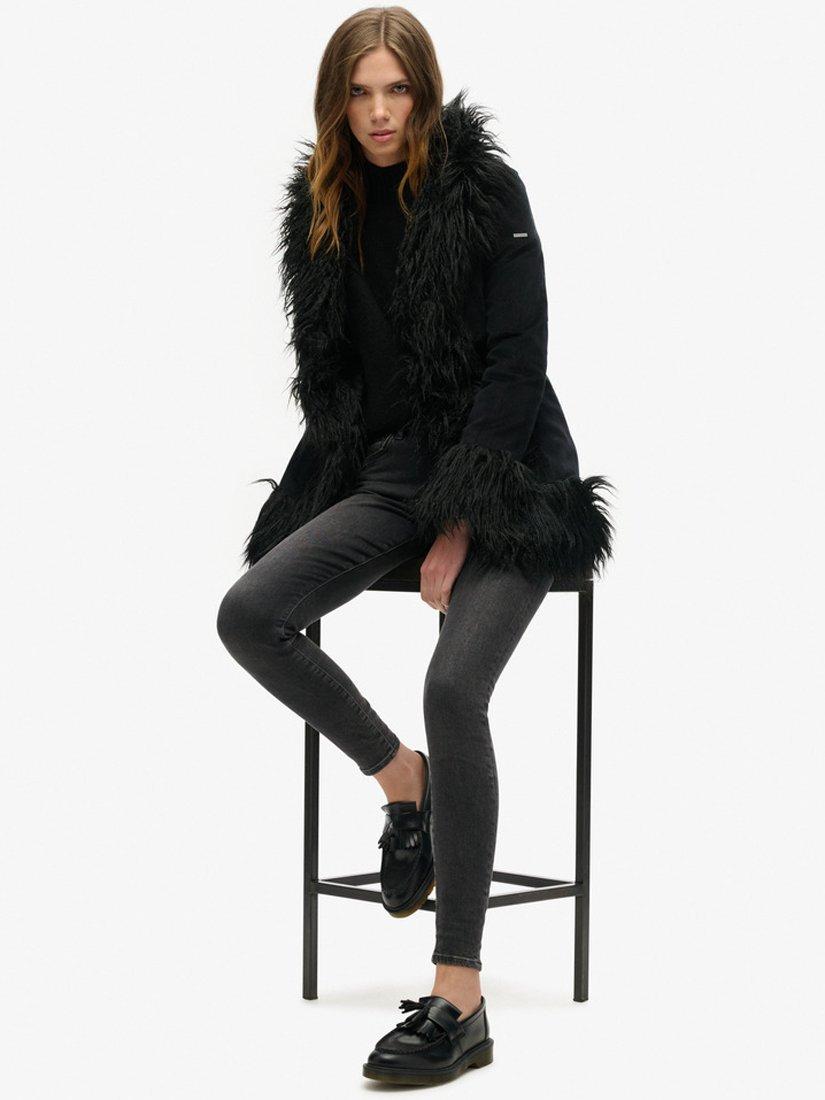 Product image 4 of 5, which shows Superdry Faux Fur Lined Afghan Coat, Black, 8