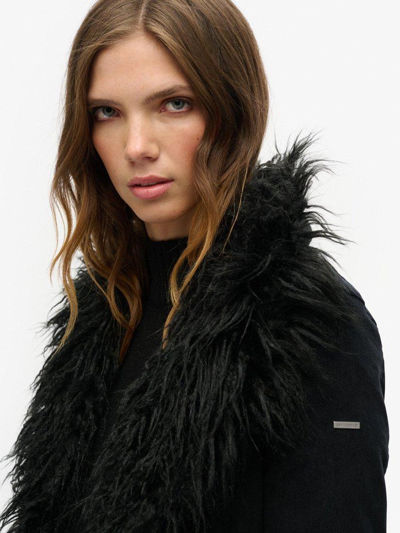 Product image 5 of 5, which shows Superdry Faux Fur Lined Afghan Coat, Black, 8