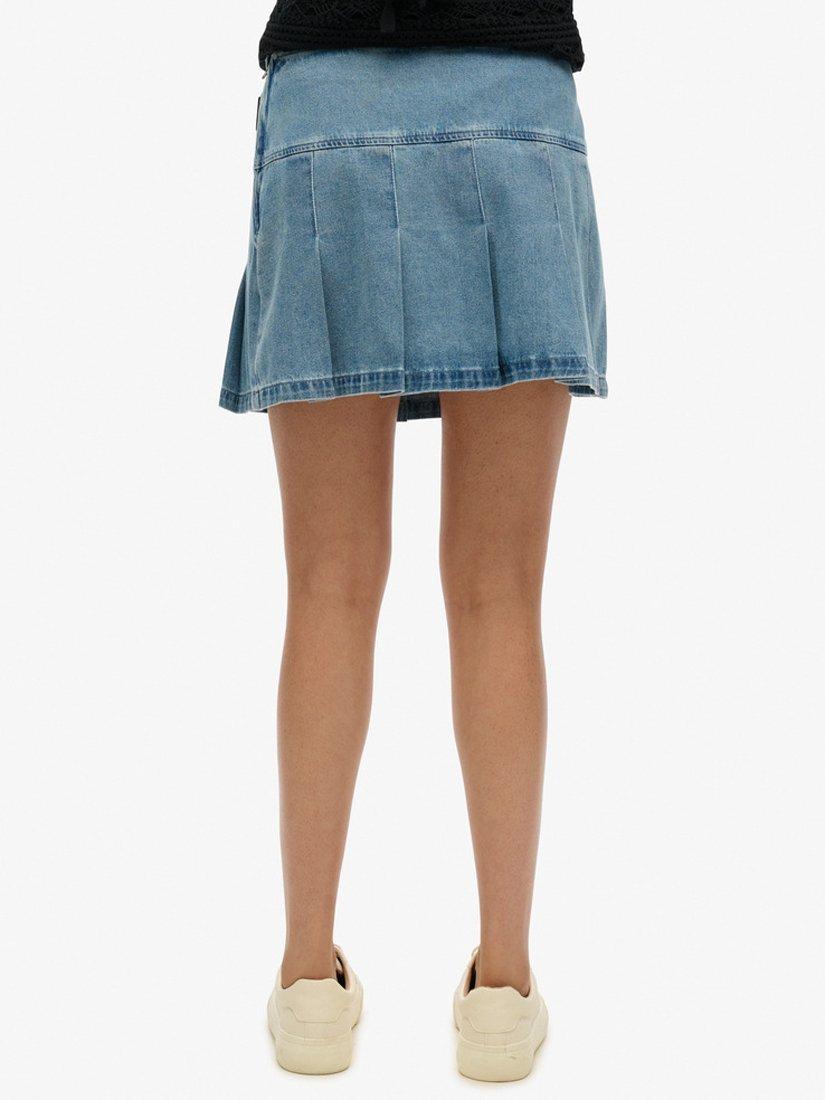 Product image 5 of 6, which shows Superdry Pleated Patched Denim Mini Skirt, Vintage Wash, 8