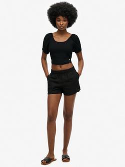 Superdry Pull On Pure Linen Shorts, Black, Black