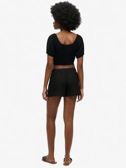 Superdry Pull On Pure Linen Shorts, Black - view 2, Black