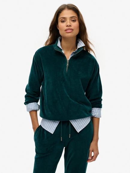 Superdry Velour 1/2 Zip Jumper, Dark Pine Green