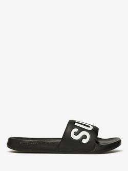 Superdry Core Graphic Pool Sliders, Black/Optic