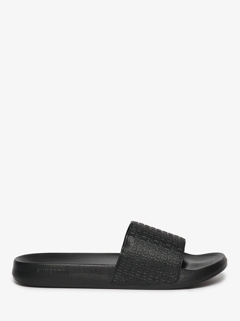 Superdry All Over Print Embossed Pool Sliders, Black