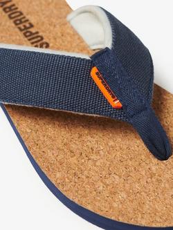 Superdry Cork Graphic Flip Flops - view 2, Lauren Navy