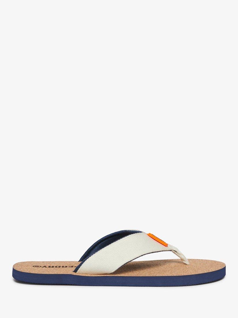Product image 1 of 6, which shows Superdry Cork Graphic Flip Flops, Bone White, 6-7