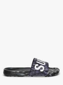 Superdry Core Camo Pool Sliders, Dark Grey, Dark Grey