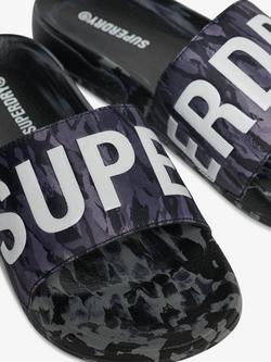 Superdry Core Camo Pool Sliders, Dark Grey - view 2, Dark Grey