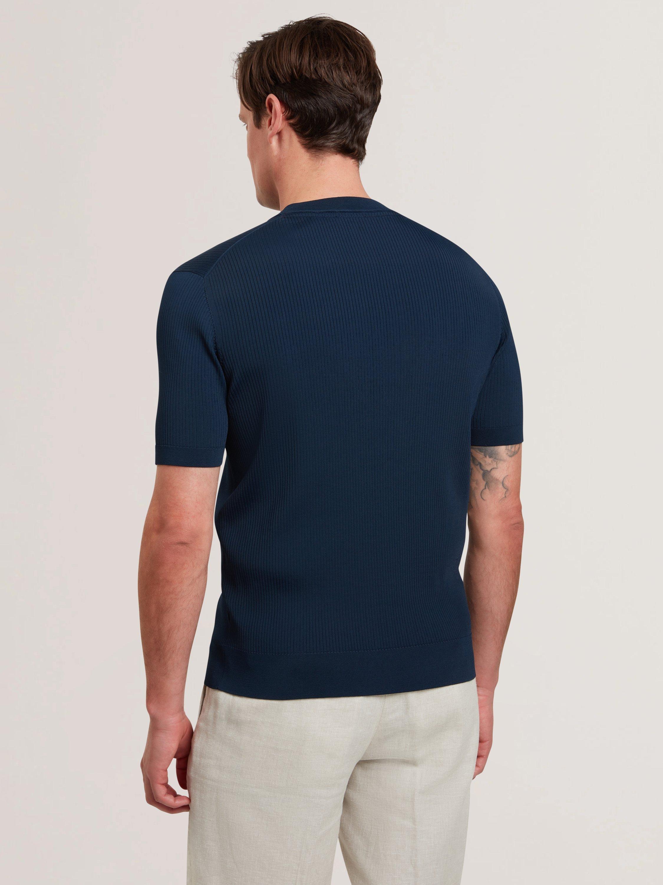 Product image 2 of 6, which shows Ted Baker Tarit Regular Fit Short Sleeve Knitted Rayon T-Shirt, Navy, XS