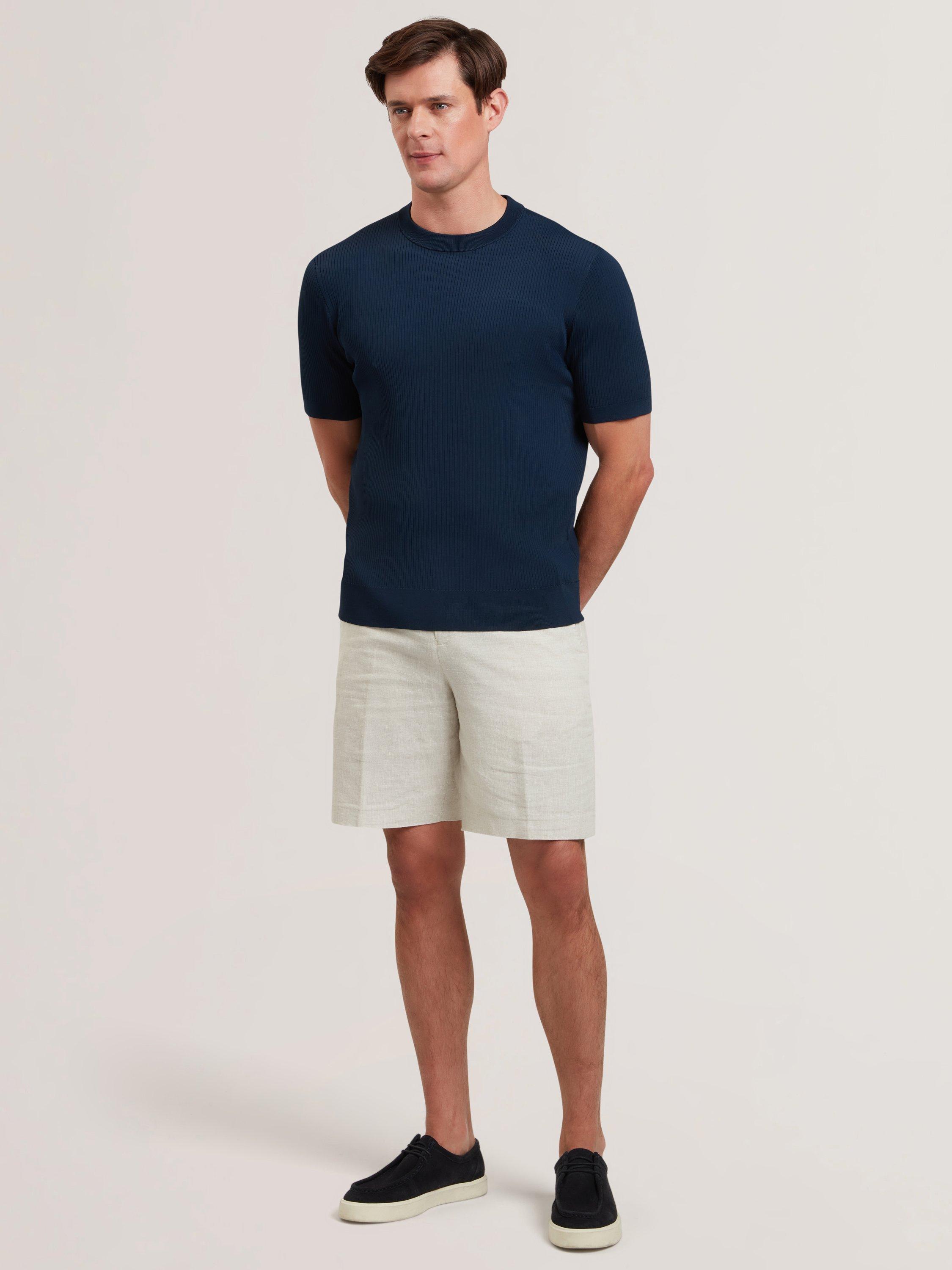Product image 3 of 6, which shows Ted Baker Tarit Regular Fit Short Sleeve Knitted Rayon T-Shirt, Navy, XS