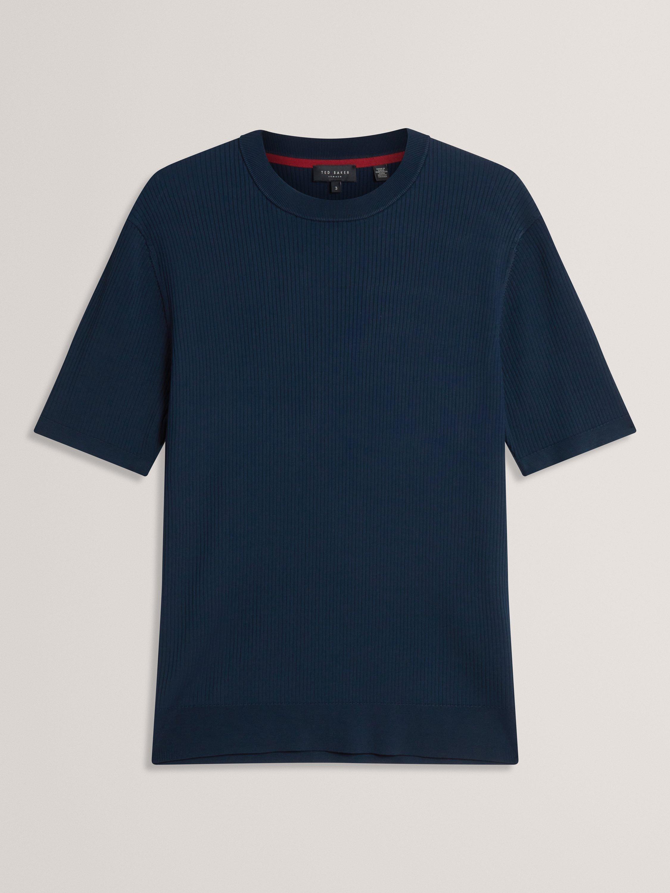 Product image 6 of 6, which shows Ted Baker Tarit Regular Fit Short Sleeve Knitted Rayon T-Shirt, Navy, XS