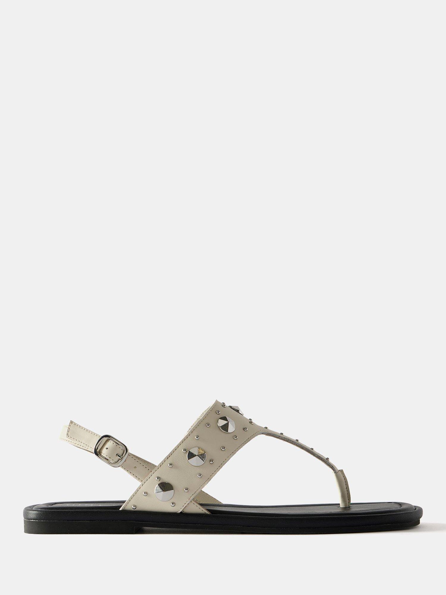 Product image 1 of 4, which shows Mint Velvet Leather Studded Slingback Flat Sandals, White, 3