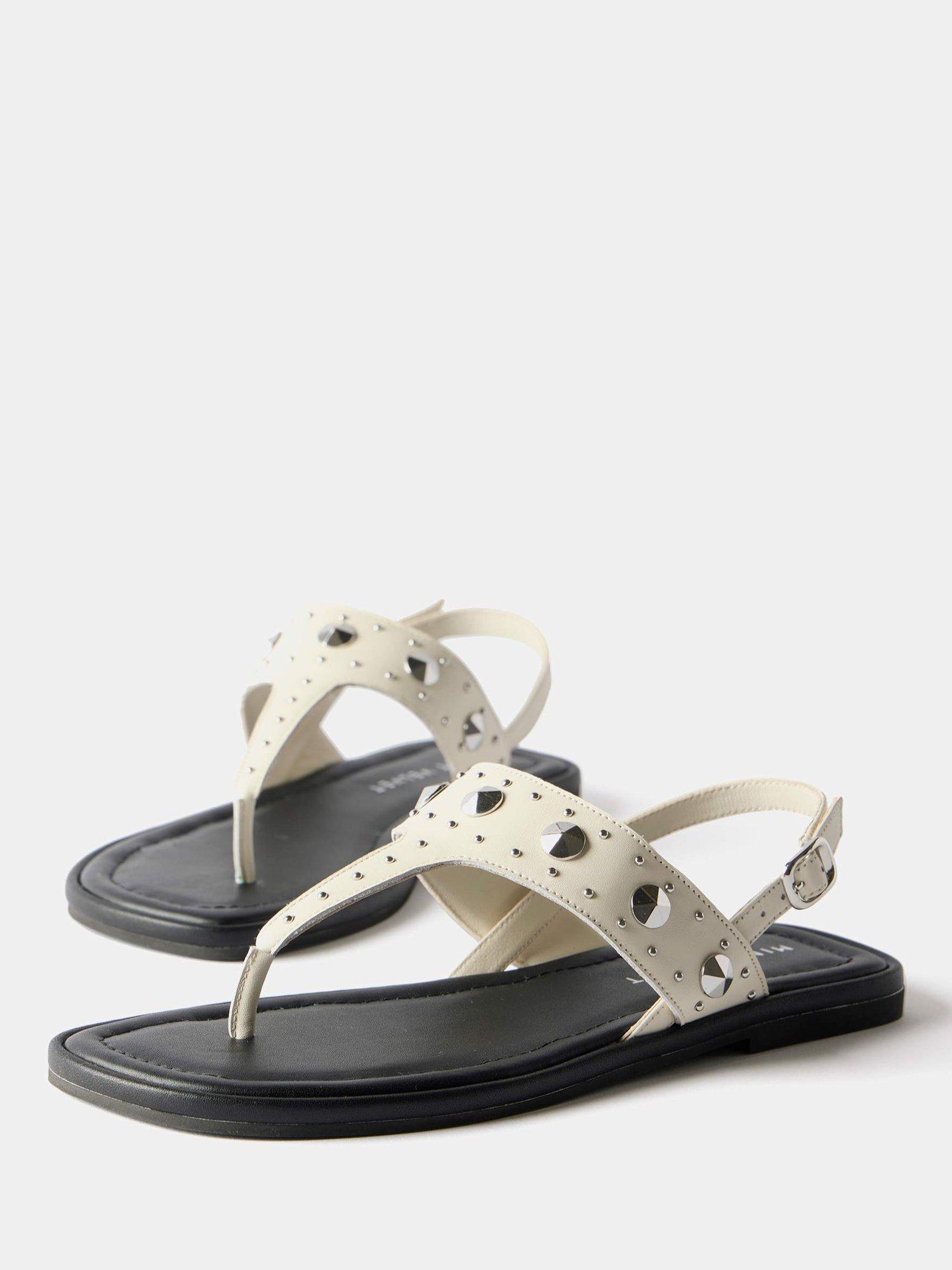 Product image 4 of 4, which shows Mint Velvet Leather Studded Slingback Flat Sandals, White, 3