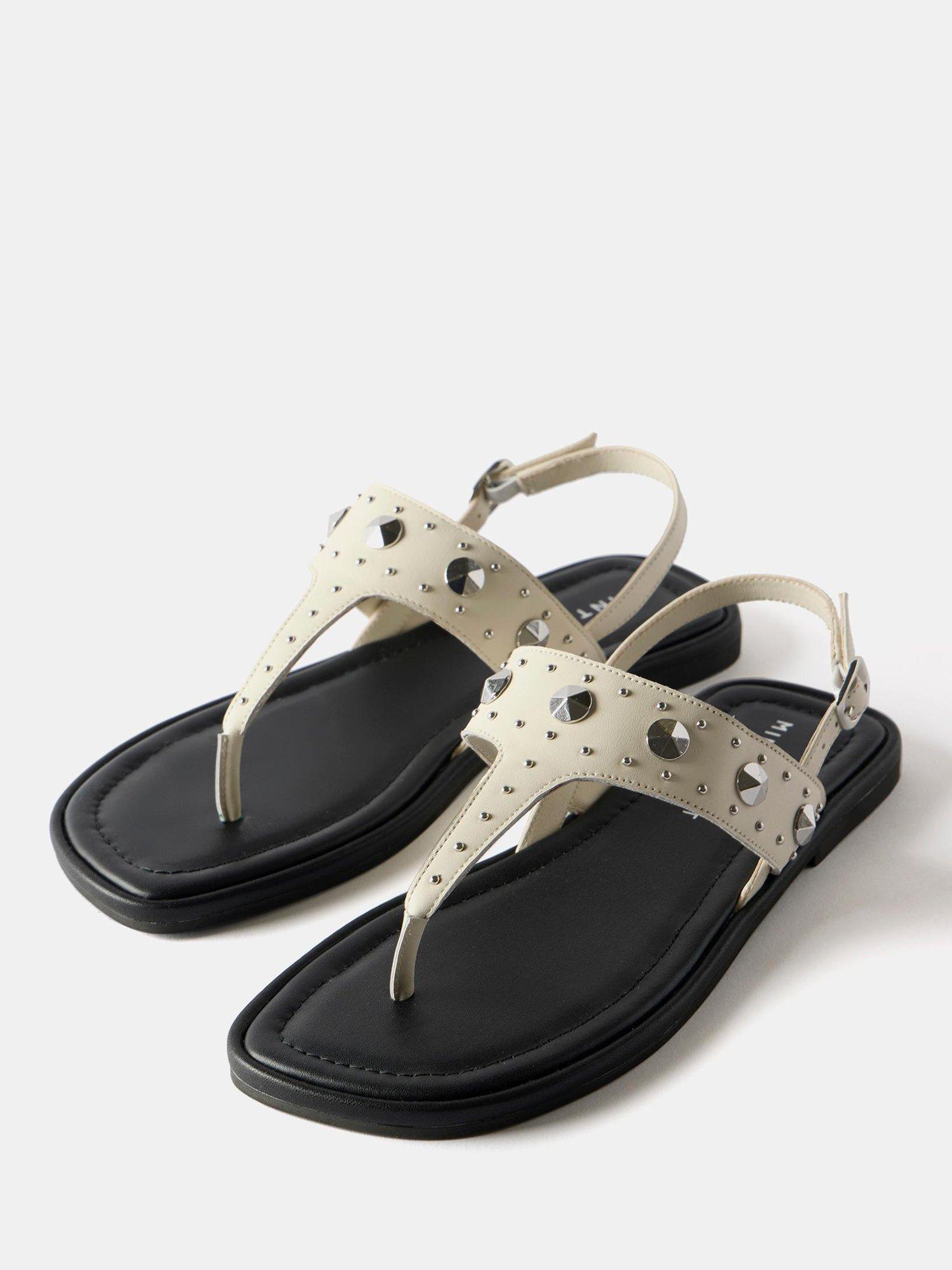 Product image 2 of 4, which shows Mint Velvet Leather Studded Slingback Flat Sandals, White, 3