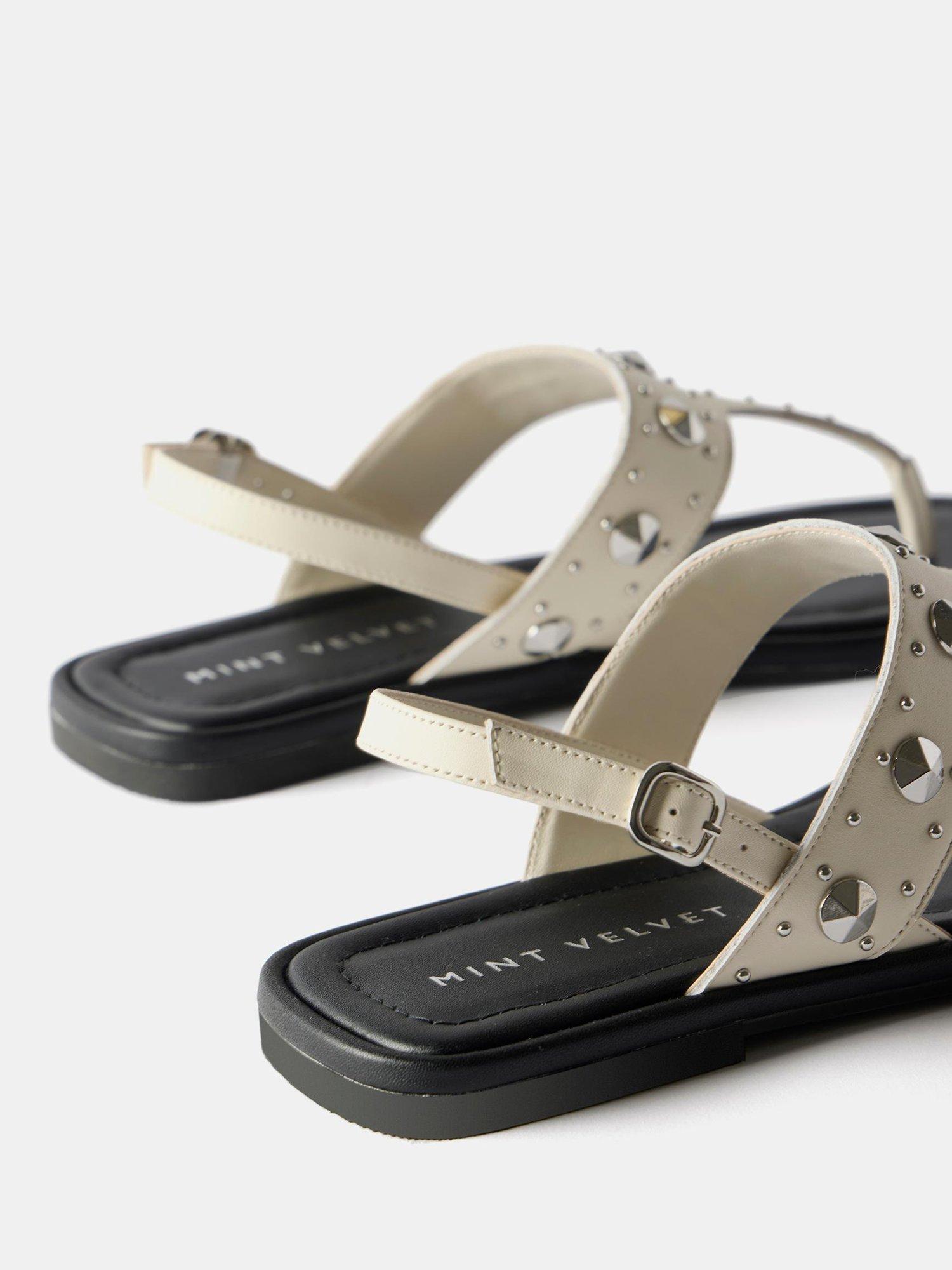 Product image 3 of 4, which shows Mint Velvet Leather Studded Slingback Flat Sandals, White, 3