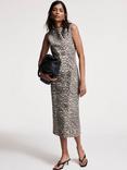 Mint Velvet Leopard Print Denim Column Dress, Natural/Multi