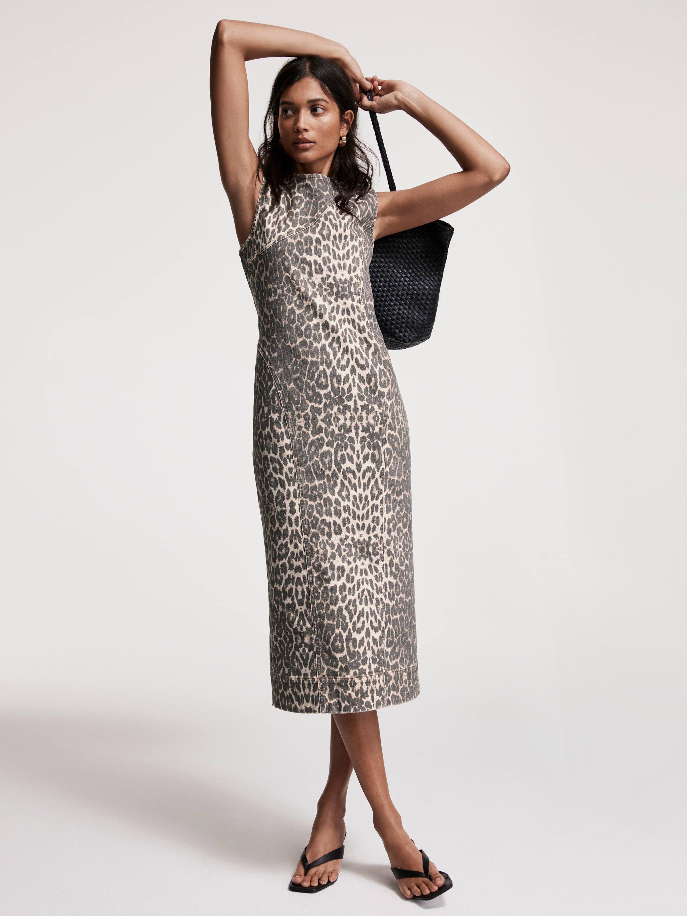 Product image 2 of 8, which shows Mint Velvet Leopard Print Denim Column Dress, Natural/Multi, 6